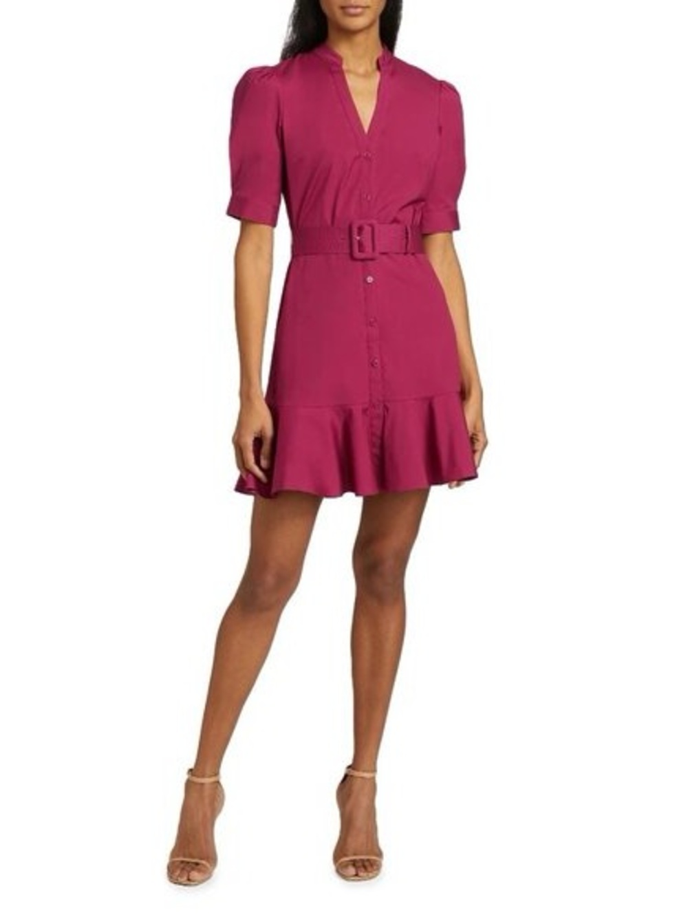 Veronica Beard- Molly Wildberry Belted Short Sleeve Ruffle Hem Dress-NWT